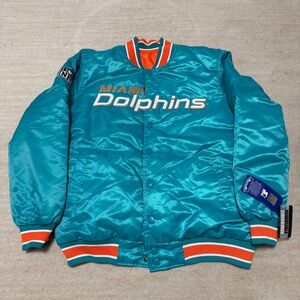 Starter Miami Dolphins Reversible Satin Bomber Jacket Full Snap Men's Large NWT
